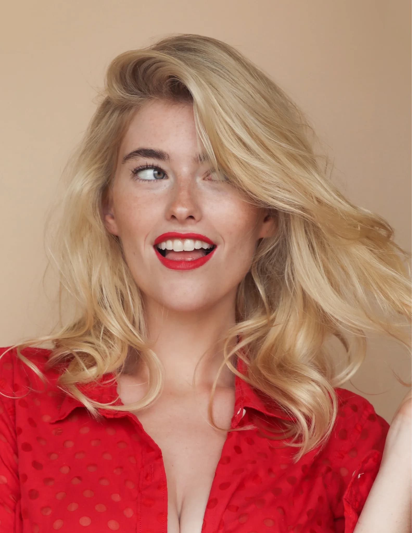 Blonde Red Blouse Beauty