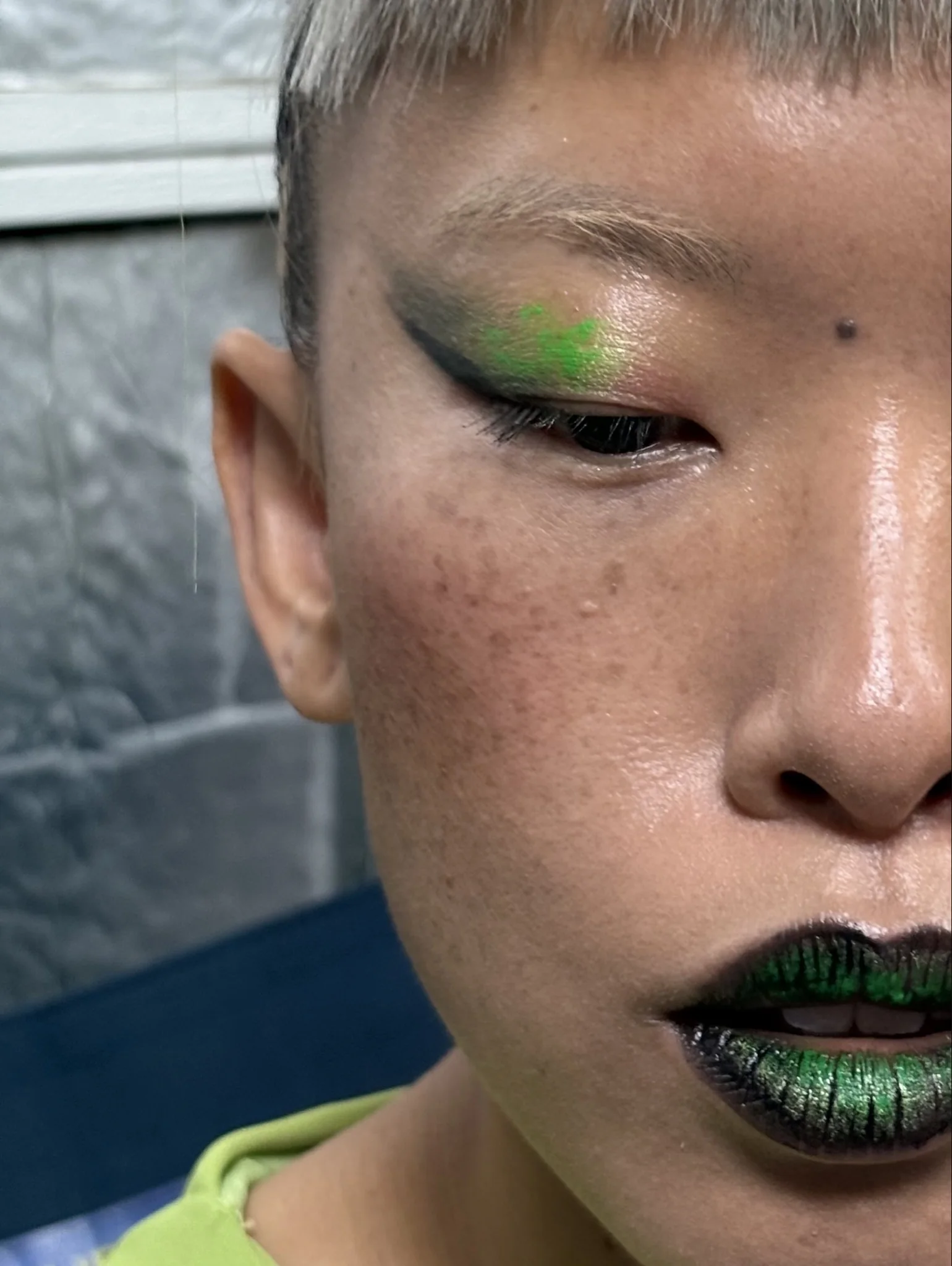 Green Editorial Makeup Closeup