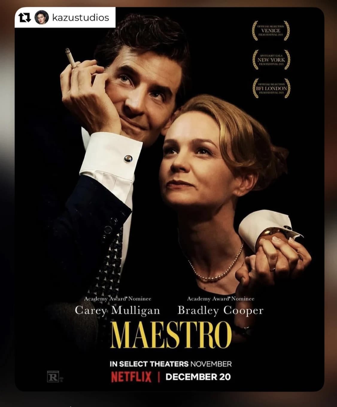 Maestro poster featuring Carey Mulligan and Bradley Cooper